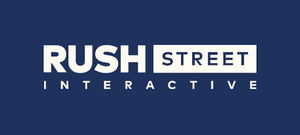 Rush Street Interactive logo in white on blue background