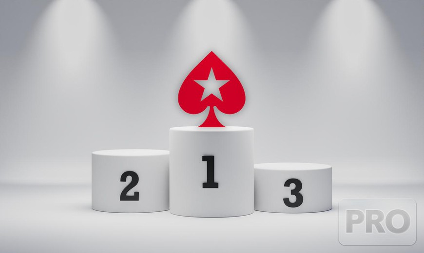Sports podium with the PokerStars red spade logo standing on the first place tier. Shared Liquidity Keeps PokerStars Firmly Above Rivals
