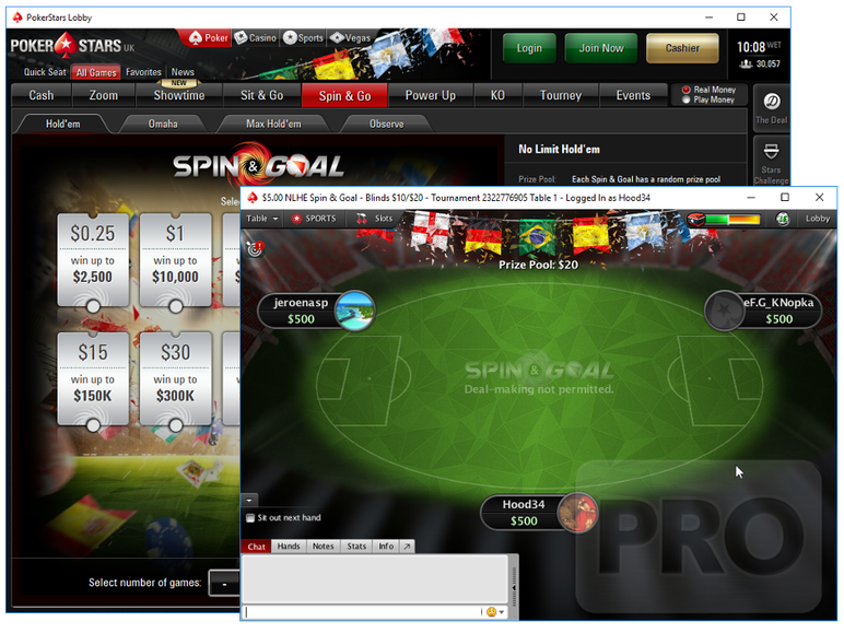 Spin & Goals are offering prizes up to $1.2 million on a buy-in of just $5. Winners of 2x tournaments win free bets which can be used to place sports bets on its companion site, BetStars. Spin & Goals are offering prizes up to $1.2 million on a buy-in of just $5. Winners of 2x tournaments win free bets which can be used to place sports bets on its companion site, BetStars.