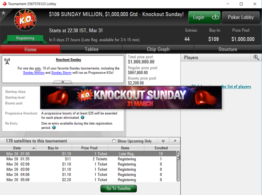 Sunday Million to be Played as Progressive Knockout on March 31