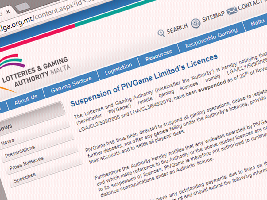 Malta LGA Suspends PIVGame's License