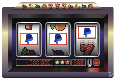 Illustration of a slot machine, showing the PayPal logo on its reels. PayPal is a popular payment option for US online casinos. Top 5 PayPal casinos: BetMGM, FanDuel, DraftKings, PokerStars, BetRivers.