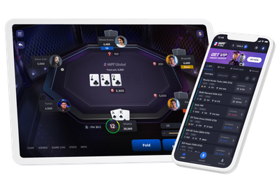 a tablet device showing a WPT Global online poker room and a mobile phone displaying the WPT Global poker lobby. Connected to a massive recreational Asian player pool, the new online poker room has truly global ambitions. 