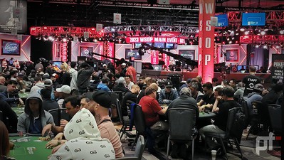 A photo of the WSOP Main Event in action, capturing the excitement and intensity of the poker tournament.