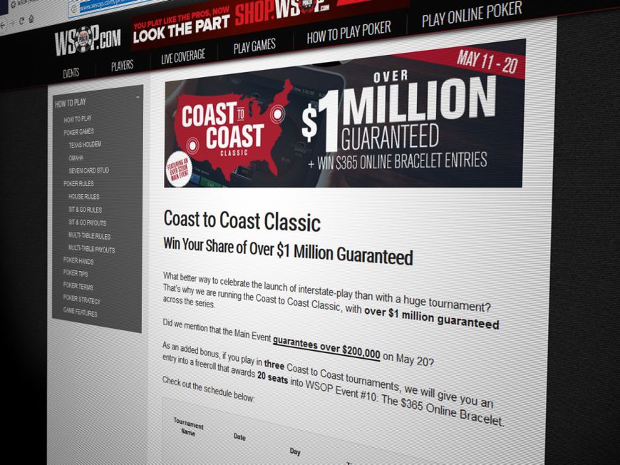 Coast to Coast: WSOP.com Reveals Million Dollar Tournament Series to Celebrate Three-State Network