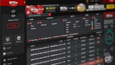 Screenshot of WSOP MI online poker platform, which runs on the advanced Poker 8 software. You can see the main lobby as well as menus and navigation panes and WSOP adverts & branding.