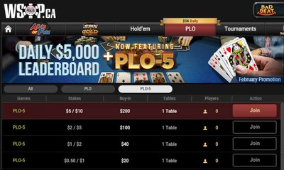 Play Action-Packed PLO-5 Games Only at WSOP Ontario