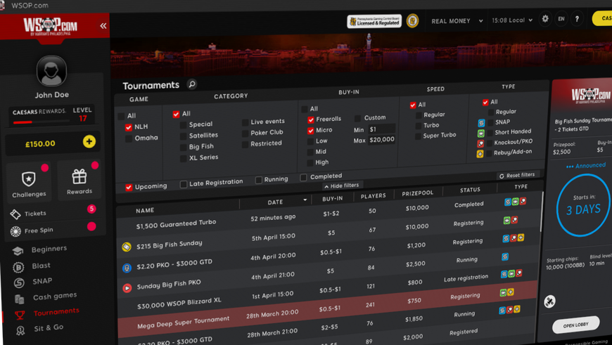 WSOP PA Open for Business with Depositor’s Freeroll to a $10,000 Main Event Seat
