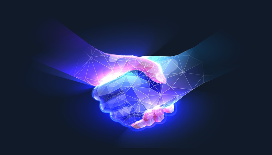 Handshake in digital futuristic style. The concept of partnership, collaboration or teamwork. Vector illustration with light effect and neon. Casino Partners Needed Before WV Online Poker Can Launch